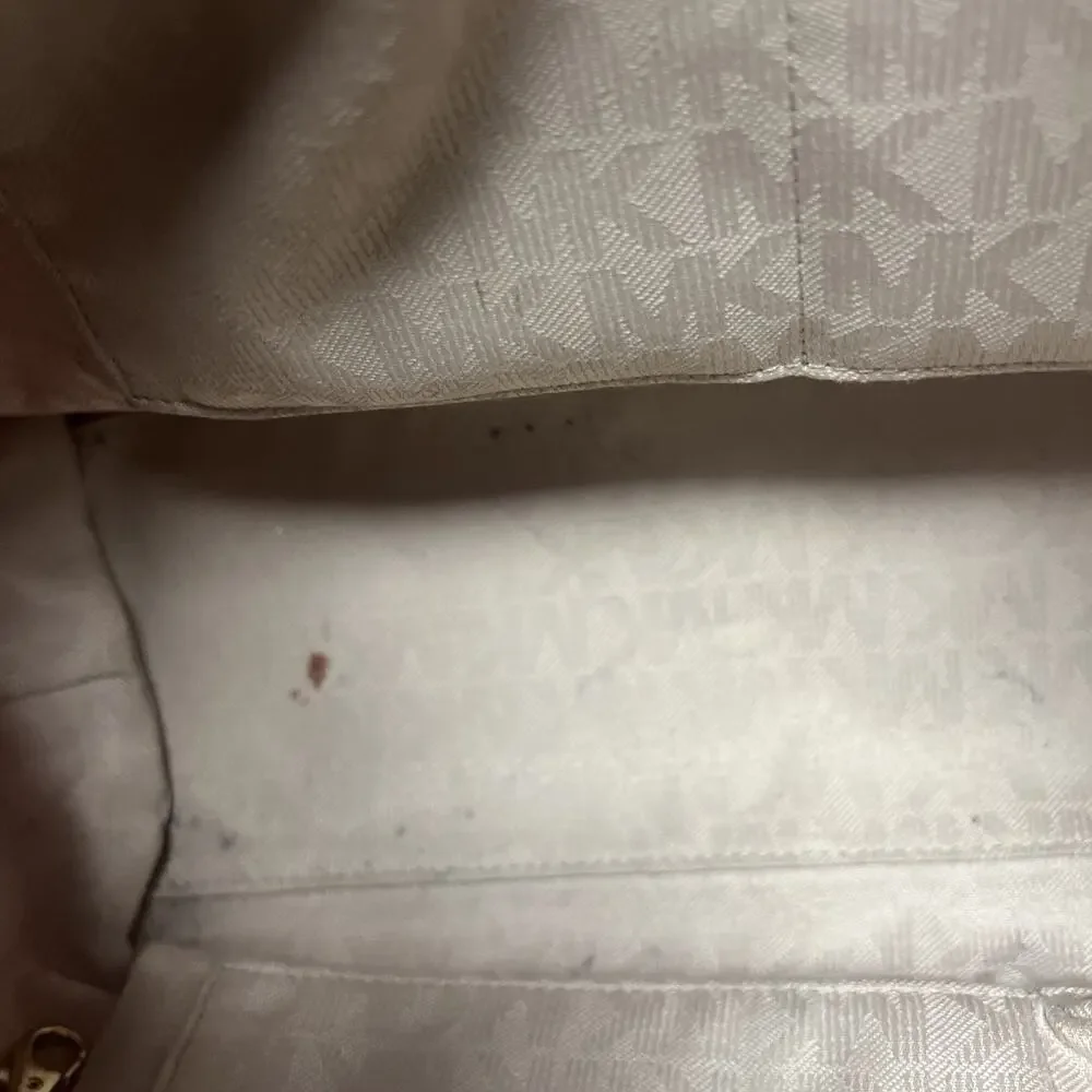 Michael Kors Marina East West Drawstring Tote in Coral Canvas & Tan Leather
